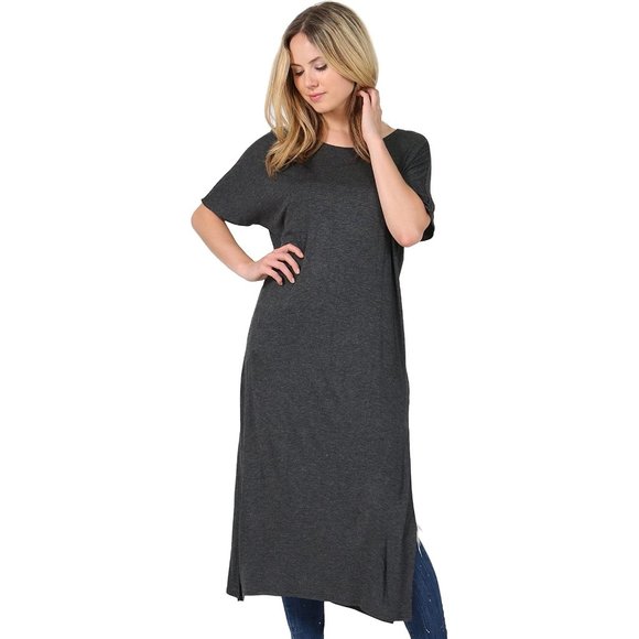 42Pops Tops - 2 FOR $25 - Women's Heather Gray Casual Side Adjustable Snap Tunic Dress - NWT